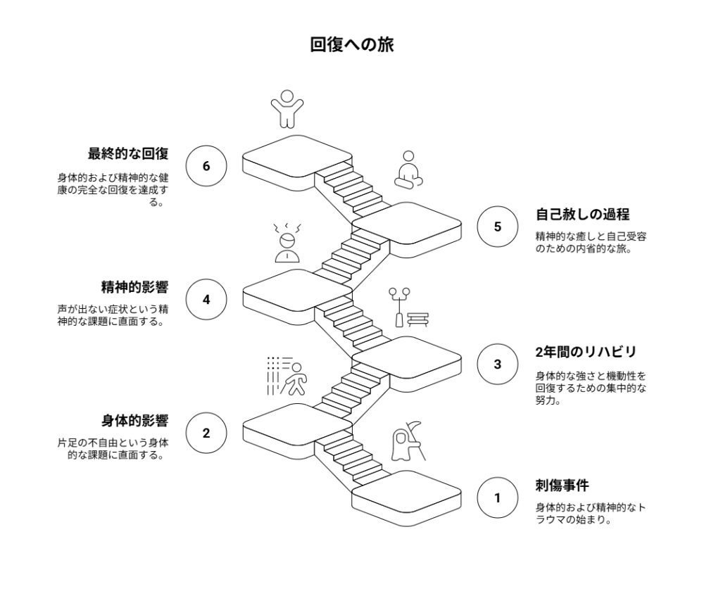 刺傷事件後の塁の身体的後遺症と精神的後遺症の関係を示す相関図