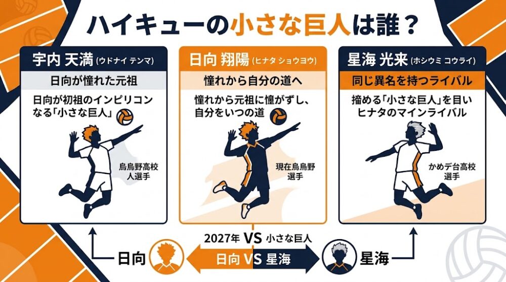 『ハイキューの小さな巨人は誰？』を説明する横長インフォグラフィック